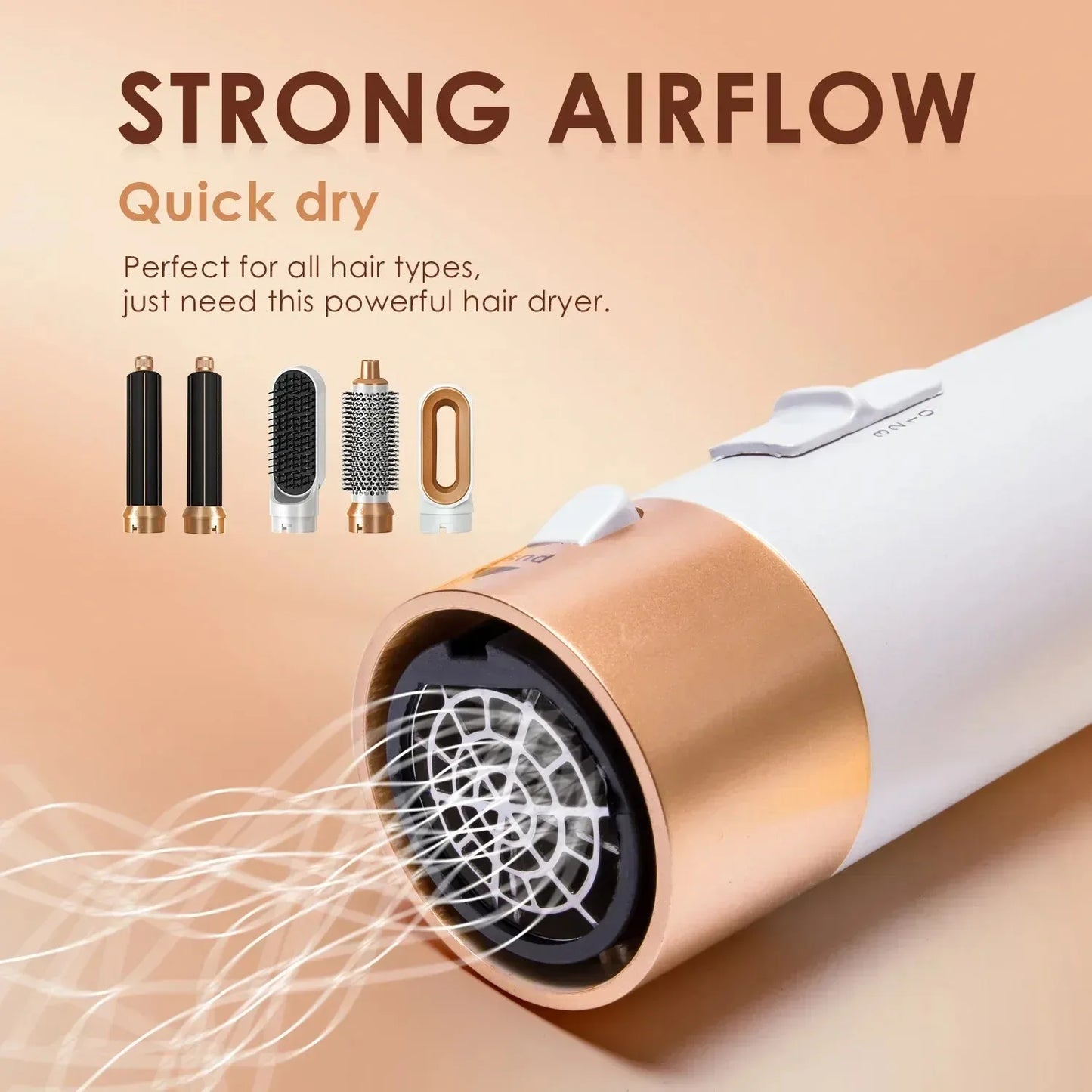 Multi Functional 5-in-1 Electric Hair Brush Airwraps Hair Dryer Brush Hot Air Comb Straight Hair Brush Curling Iron