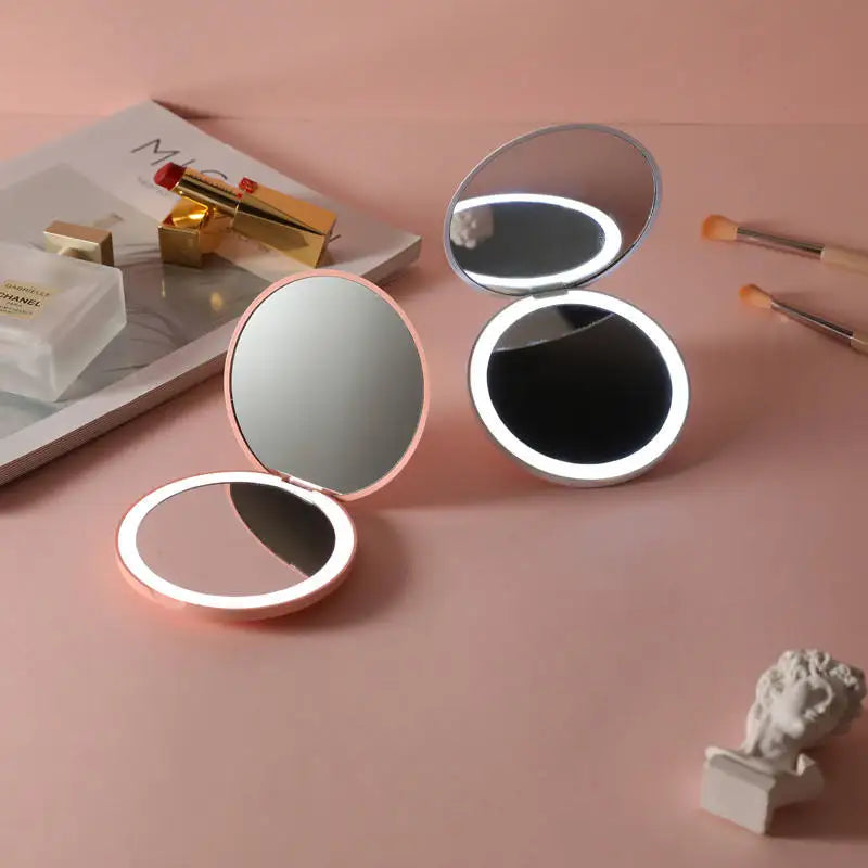 Personalized LED Light Cosmetic Folding Pocket Mirror – Compact & Luminous Makeup Mirror for Women