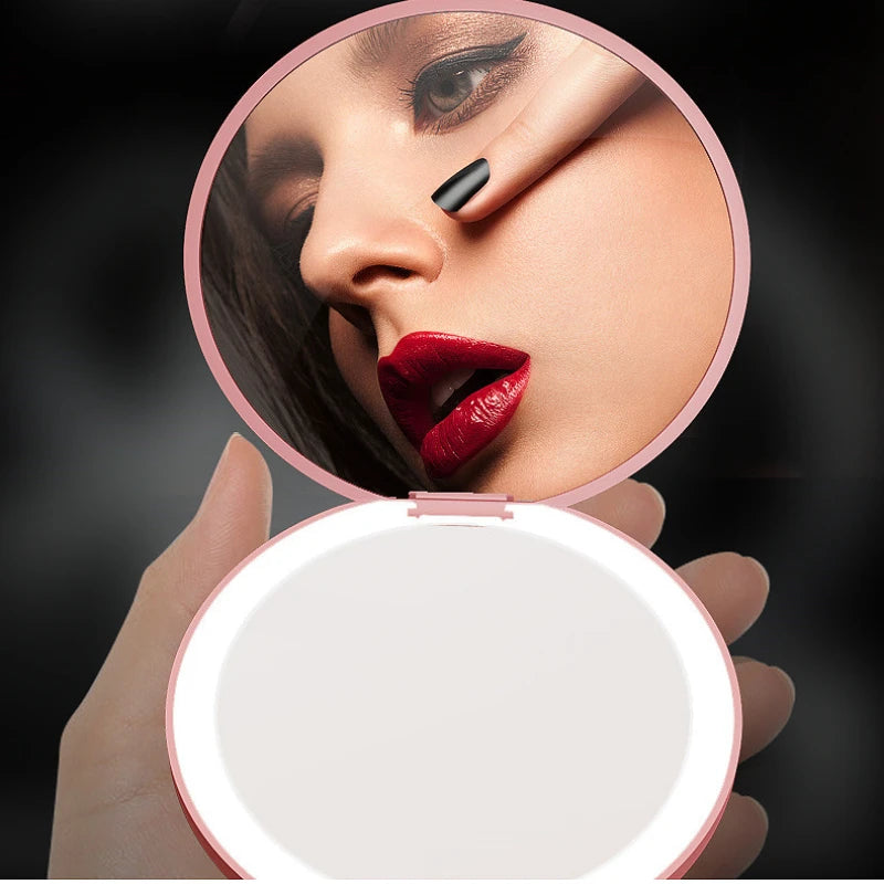 Personalized LED Light Cosmetic Folding Pocket Mirror – Compact & Luminous Makeup Mirror for Women