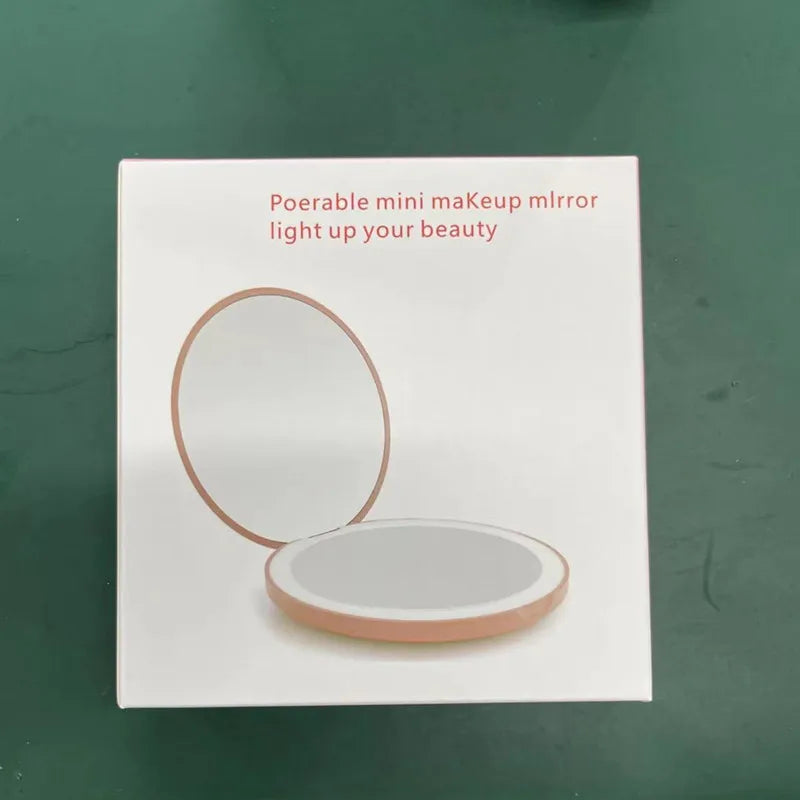 Personalized LED Light Cosmetic Folding Pocket Mirror – Compact & Luminous Makeup Mirror for Women
