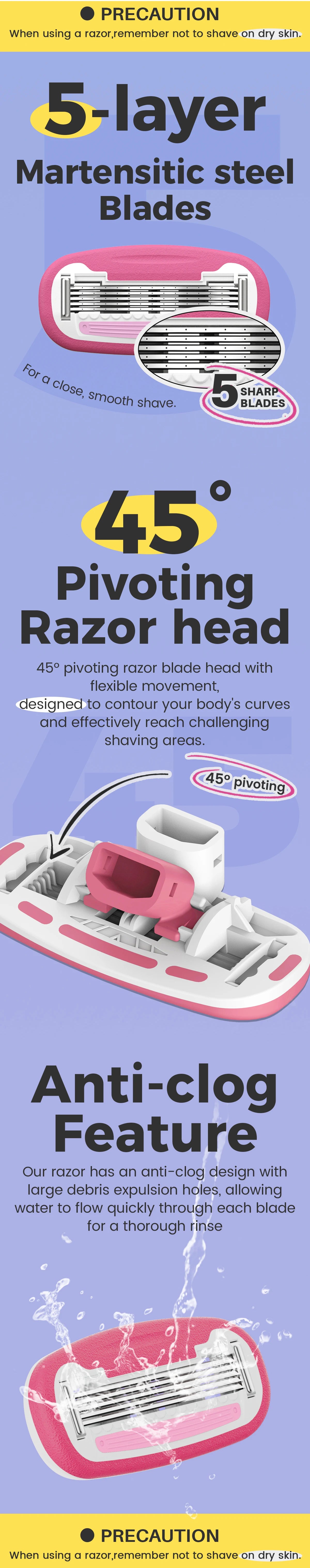 Colorlamb Portable Women Razor for Shaving Bikini Leg Hair Private Body Manual Shaver Use 5 Layer Skin Care Soap Blades Refill