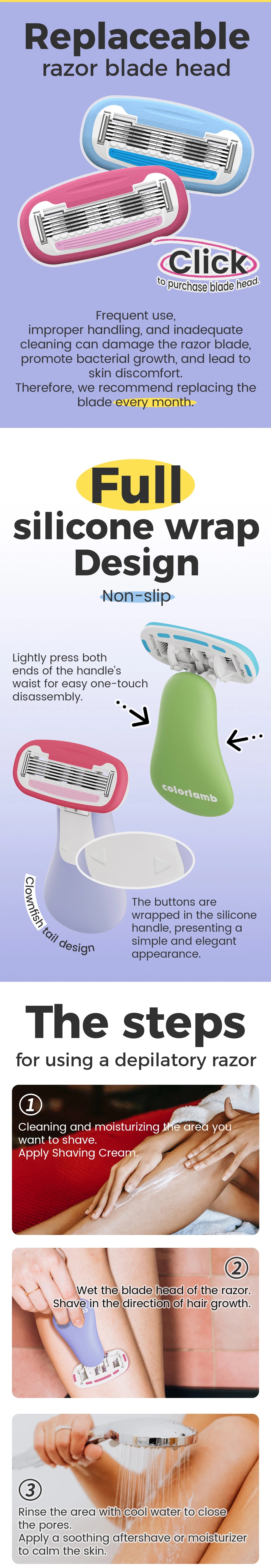 Colorlamb Portable Women Razor for Shaving Bikini Leg Hair Private Body Manual Shaver Use 5 Layer Skin Care Soap Blades Refill