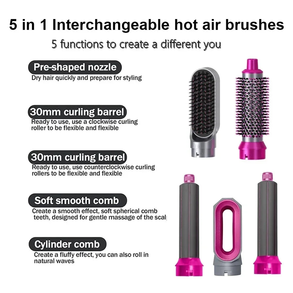 Multi Functional 5-in-1 Electric Hair Brush Airwraps Hair Dryer Brush Hot Air Comb Straight Hair Brush Curling Iron