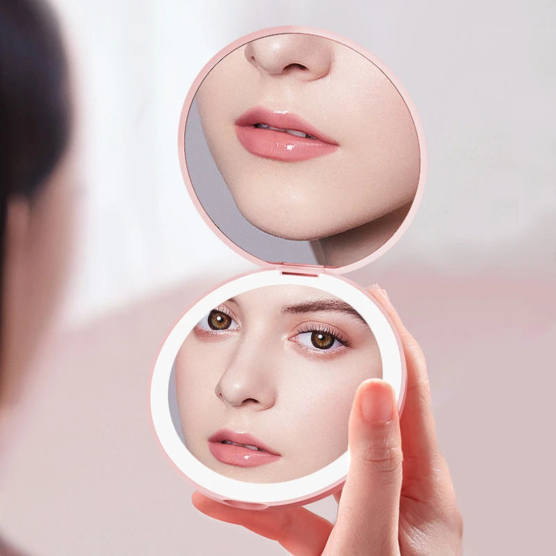 Personalized LED Light Cosmetic Folding Pocket Mirror – Compact & Luminous Makeup Mirror for Women