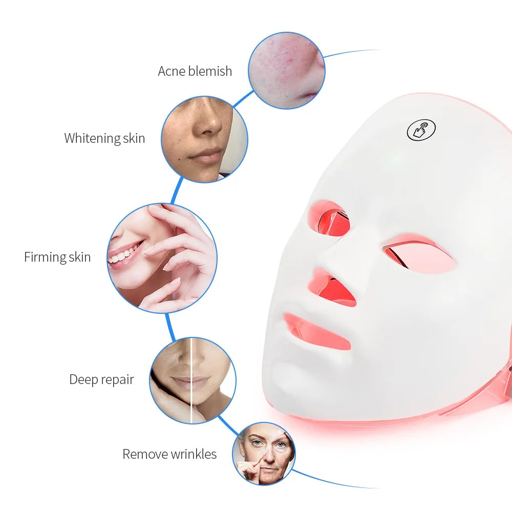 7 Color Rechargeable LED Facial Mask – Skin Rejuvenation and Anti-Aging Therapy