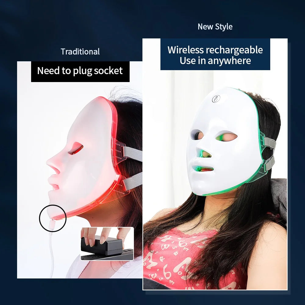 7 Color Rechargeable LED Facial Mask – Skin Rejuvenation and Anti-Aging Therapy