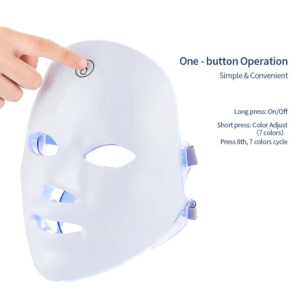 7 Color Rechargeable LED Facial Mask – Skin Rejuvenation and Anti-Aging Therapy